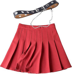 Gothic Red Pleated Mini Skirt – High Waist A-Line Punk Chic
