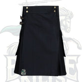 Black Utility Kilt with Flap Pockets & Buckle Strap – Functional & Stylish Scottish Kilt