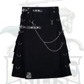 Black Gothic Utility Kilt with Chain & D-Rings – Edgy Scottish-Inspired Kilt