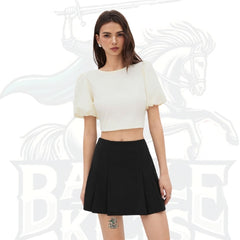 Mid-Rise Black Pleated Mini Skirt – Classic & Chic