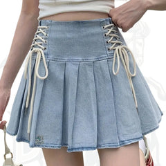 Women’s High-Waisted Pleated Denim Skirt