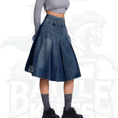 Women’s Denim A-Line Mini Pleated Skirt