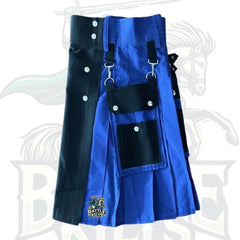 Men’s Black & Blue Utility Kilt with Detachable Pockets – Premium Hybrid Scottish-Inspired Wear