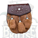 Semi Dress Kilt Brown Fur Sporran – Celtic Embossed 3 Tassels Sporran Bag by BattleOfKilts