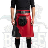 Leather Hybrid Kilt – Handmade Men’s Red & Black Cow Leather Kilt Costume – LGBTQ Kilt