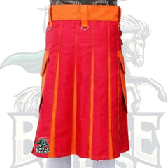 Hybrid Utility Kilt for Men – Red and Orange Scottish Kilt | Festival, Cosplay & Wedding Outfit by BattleOfKilts