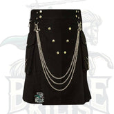 Modern Black Fashion Kilt with Chain – Gothic & Stylish Utility Kilt