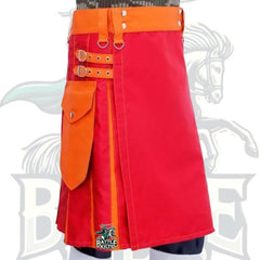 Hybrid Utility Kilt for Men – Red and Orange Scottish Kilt | Festival, Cosplay & Wedding Outfit by BattleOfKilts