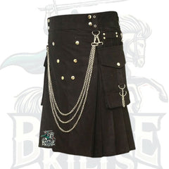 Modern Black Fashion Kilt with Chain – Gothic & Stylish Utility Kilt