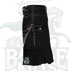 Modern Black Gothic Kilt with Chains – Stylish Alternative Utility Kilt