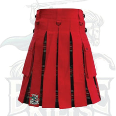 Lautreamont Black Stewart Hybrid Kilt with Red Cotton – Premium Hybrid Scottish Wear