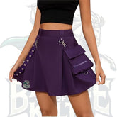 Goth Purple Pleated Mini Skirt with Chain – High-Waist Punk Tennis Skirt for Women