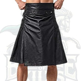 Men's Black Leather Kilt – Handmade Gothic Festival Utility Skirt with Buckles