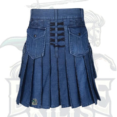 Fashion Blue Denim Kilt with Studs – Modern Statement Wear
