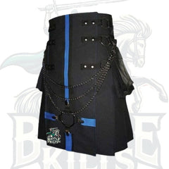 Modern Black Gothic Utility Kilt with Blue Straps – Stylish Alternative Kilt