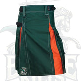Modern Green and Orange Hybrid Kilt with White Outer Thread – Premium Scottish-Inspired Hybrid Wear
