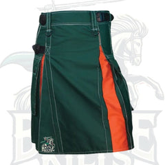 Modern Green and Orange Hybrid Kilt with White Outer Thread – Premium Scottish-Inspired Hybrid Wear