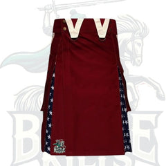 Maroon and USA Flag Hybrid Kilt – Handmade American Flag Utility Kilt