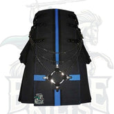 Modern Black Gothic Utility Kilt with Blue Straps – Stylish Alternative Kilt