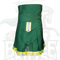Green Firefighter Utility Kilt – Men’s Firefighter Kilt with Cargo Pockets & Reflective Stripes