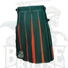Modern Green and Orange Hybrid Kilt with White Outer Thread – Premium Scottish-Inspired Hybrid Wear