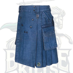 Fashion Blue Denim Kilt with Studs – Modern Statement Wear