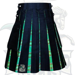 Scottish Handmade Hybrid Utility Black Cotton & Irish Green Tartan Kilt for Men – Tradition Meets Modern Craft by BattleOfKilts