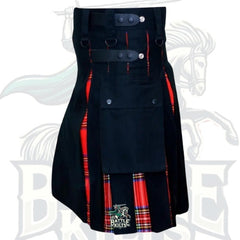 Scottish Handmade Hybrid Utility Black Cotton & Royal Stewart Tartan Kilt for Men – A Royal Fusion of Heritage and Strength by BattleOfKilts