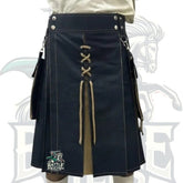 Traditional Black and Khaki Laces Kilt – Handmade Gothic Kilt for Men | BattleOfKilts