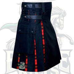 Scottish Handmade Hybrid Utility Black Cotton & Wallace Tartan Kilt for Men – Bold Scottish Heritage by BattleOfKilts