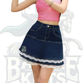 High Elasticity Y2K Princess Style Double Layer Contrast Lace Hem Half Skirt