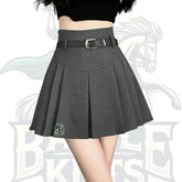 Women’s High-Waist Gray Pleated Mini Skirt – Solid A-Line Style with Belt Loops