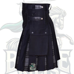 Scottish Handmade Hybrid Utility Black Cotton & Grey Watch Tartan Kilt for Men – A Modern Warrior’s Choice by BattleOfKilts