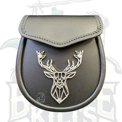 Black Leather Sporran with Stag Pewter Mount by BattleOfKilts