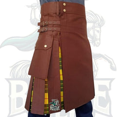 Premium Brown with MacLeod of Lewis Tartan Hybrid Kilt – A Fusion of Strength and Heritage by BattleOfKilts