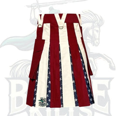 Maroon and USA Flag Hybrid Kilt – Handmade American Flag Utility Kilt