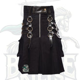 Modern Black Utility Kilt with Leather Straps – Stylish & Functional Kilt for Men