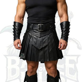 Gladiator Kilt – Black Real Leather Warrior Cosplay Kilt