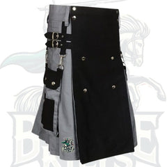 Grey & Black Two-Tone Utility Hybrid Kilt – Premium Scottish-Inspired Hybrid Wear