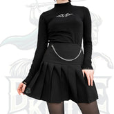 Skydance Black Pleated Mini Skirt with Chain – Edgy & Stylish
