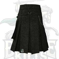 Men’s Black Denim Kilt with Silver Chain – Edgy Modern Style