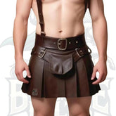 Men's Leather Brown Pleated Kilt – Handmade Genuine Leather Gladiator Kilt
