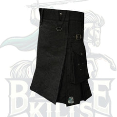 Men’s Black Denim Kilt with Silver Chain – Edgy Modern Style