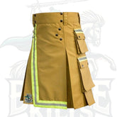 Khaki Firefighter Utility Kilt – Firemen Cargo Utility Kilt with Reflective Safety Stripes