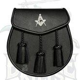 Men's Black Leather Masonic Badge Kilt Sporran – 3 Tassels with Chain Strap by BattleOfKilts