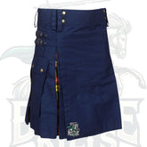 Modern Navy Blue with Buchanan Tartan Hybrid Kilt – Premium Scottish-Inspired Hybrid Wear