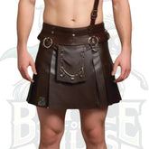 Leather Men Gladiator Kilt – Brown Leather Warrior Kilt