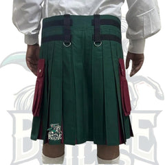 Hybrid Utility Kilt – Handmade Gothic Kilt for Men | Classic Green & Burgundy Design by BattleOfKilts