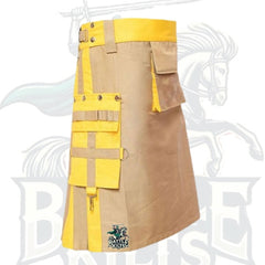 Two-Tone Khaki and Yellow Utility Hybrid Kilt – Premium Scottish-Inspired Hybrid Wear