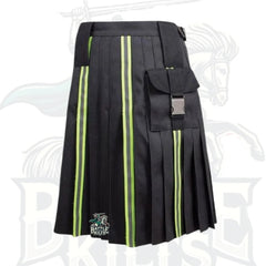 Men’s Black Firefighter Utility Kilt with Pocket – Reflective Safety Kilt